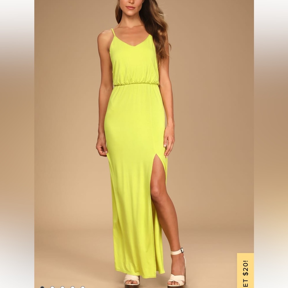 NWT Lulu’s Yellow Watch the Sunset Lime Green Maxi Dress XS